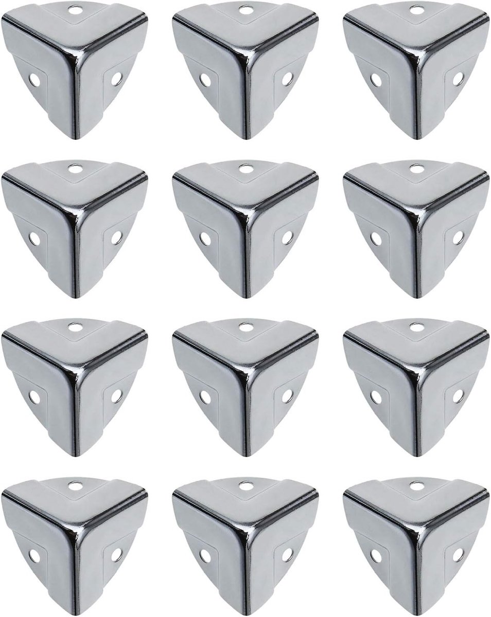 SnelShoppen - 12 Stuks Hoekbeschermers 25x25x25mm Chroom voor Houten Kisten, Koffers, Meubels - Stevig, Roestvrij, Inclusief Schroefmontage