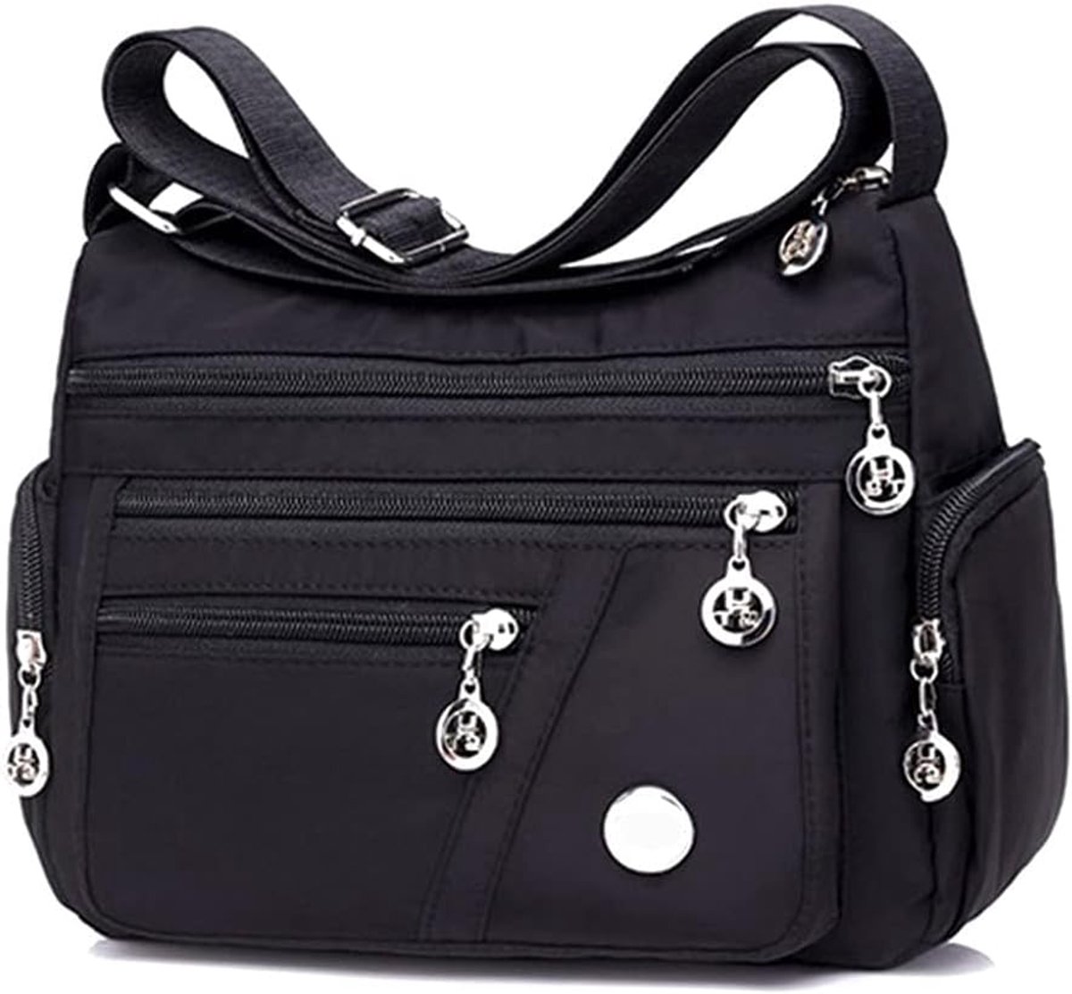 SnelShoppen - Dames Schoudertas Met Meerdere Vakken - Grote Capaciteit Waterdichte Nylon Handtas - Perfect Voor Winkelen, Hiken, Dagelijks Gebruik, Zw