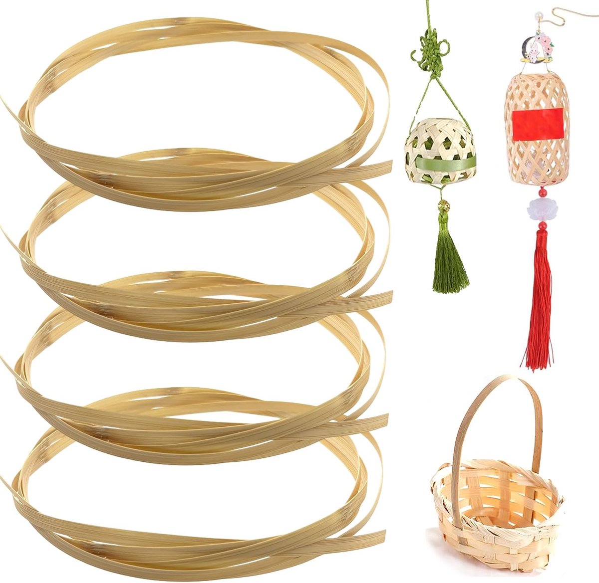 DHER 4 Rolls Bamboo Strip for Weaving Braided Bamboo Stripes, Flat Braided Bamboo Strip for DIY Baskets, Bamboo - ShopVlot