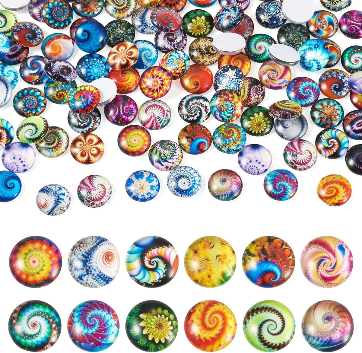 100pcs Decorative Glass Cabochons 12mm Flower Half Round Cabochon Flatback Dome Mosaic Tiles for Scrapbooking Cameo - ShopVlot