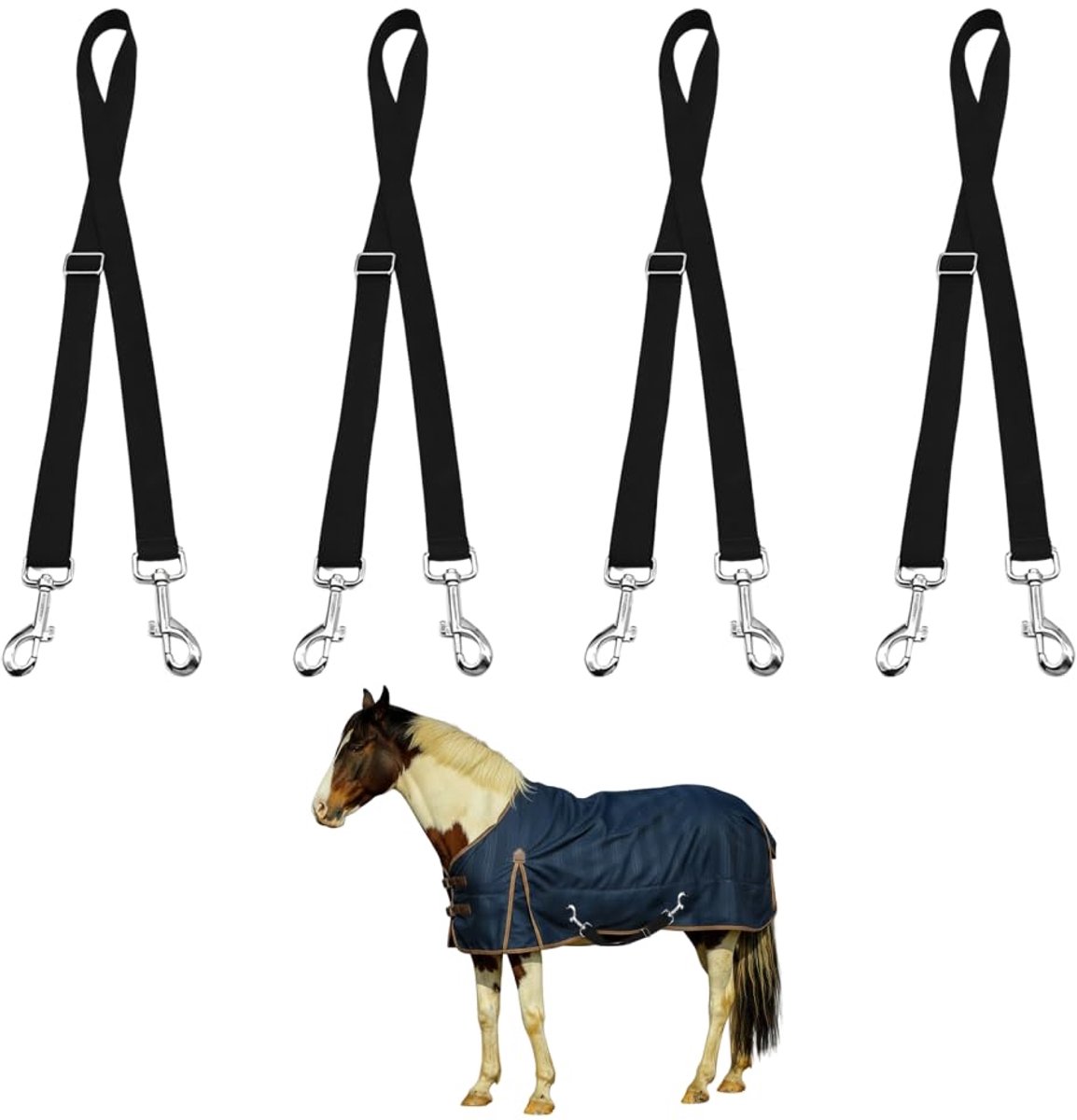SnelShoppen - Set van 4 Dijbanden voor Paardendekens - Verstelbare Elastische Banden met 360° Rotatie en Elastiekjes - Robuuste Rijuitrusting voor Div