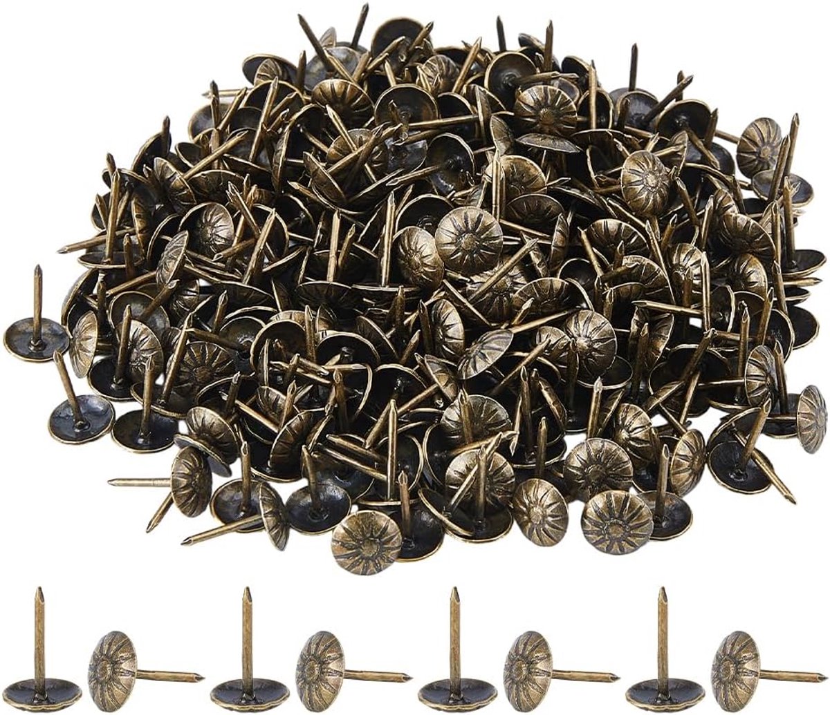 SnelShoppen - 400 Stuks Vintage Bekleding Spijkers Ronde Bloem Antiek Bruin Decoratieve Tacks Voor Meubelbekleding, Bank, Bed, Stoelen, Decoratie