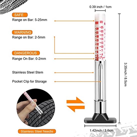 Banden Reparatie Set - Tubeless Banden - Noodreparatie Onderweg - Inclusief Bandenprofielmeter - 100 Delen - Rood — afbeelding 3