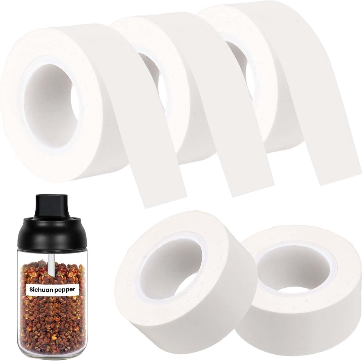 SnelShoppen - 5 Rollen Thermische Label Tape 16mm x 4m - Zelfklevende Label Tape - Water- en Oliebestendig - Voor Supermarkten, Thuis, Kantoor, School