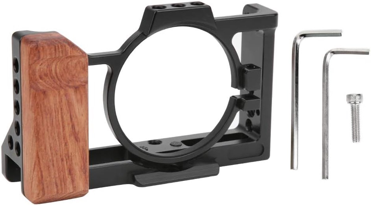 SnelShoppen - Camera Rabbit Cage Mirrorless Camera Cage Aluminium Beschermbehuizing met Houten Handgreep voor ZV1 Camera, Veelzijdige Toepassing, Uitb