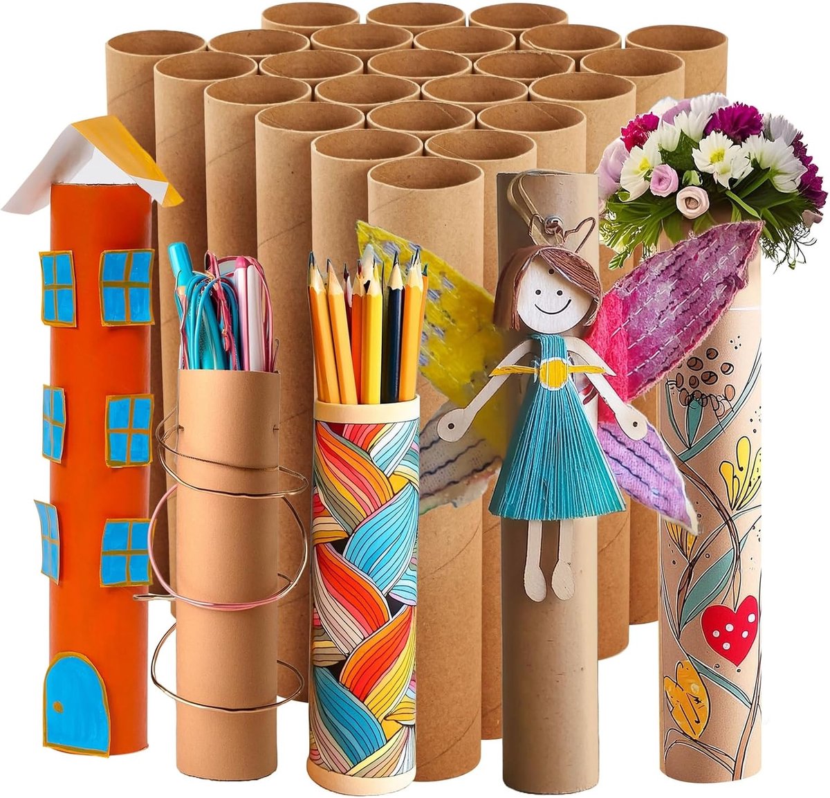 SnelShoppen - 24 Stuks Kartonnen Rol Craftpapier Buizen - Bruin, 4.5 x 45.7 cm - Creatief Knutselen Voor Kinderen, Tekenen, Schilderen, Knippen, Vormg