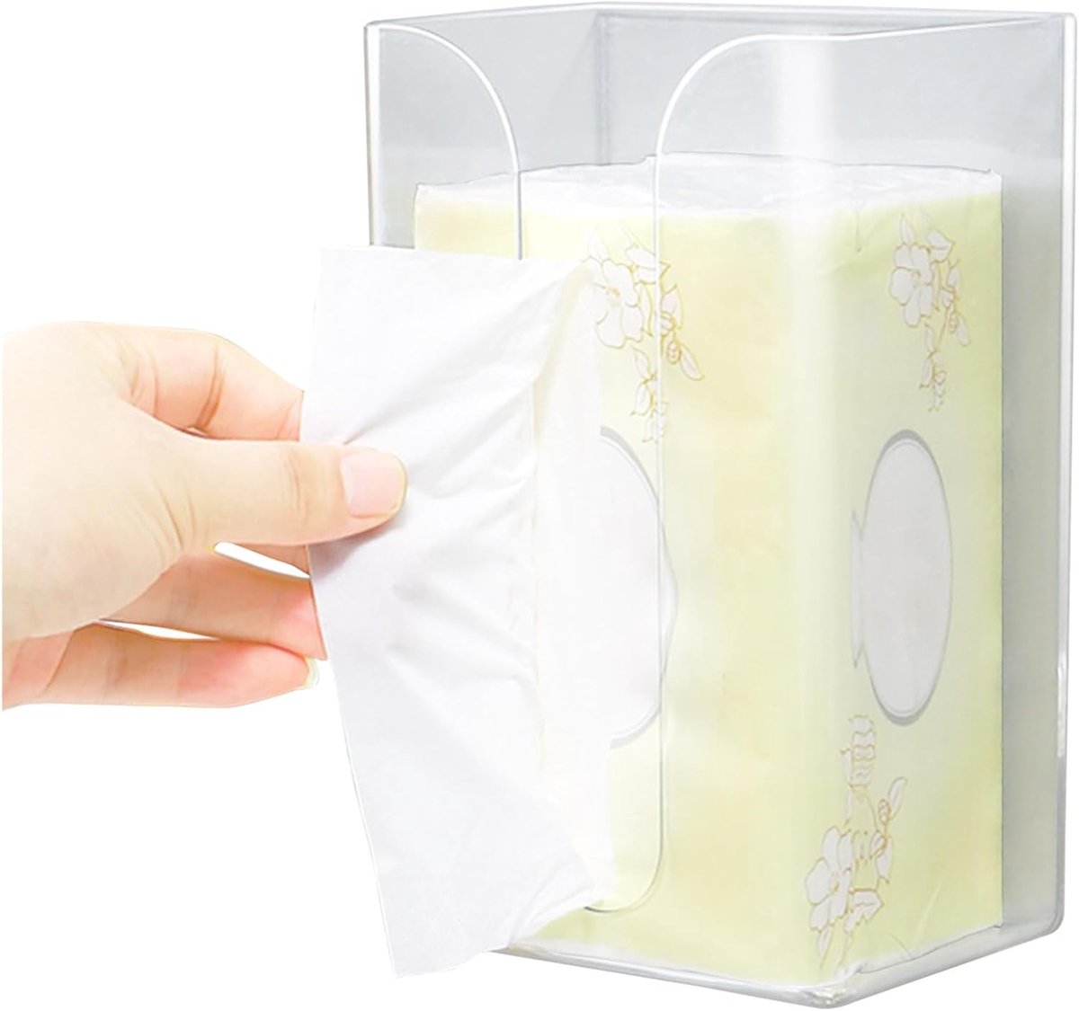 SnelShoppen - Wandhouder voor cosmetische doekjes, 2 stuks, transparant, 12 x 8,5 x 19 cm | Robuust ABS, ruimtebesparende papierstandaard voor badkame
