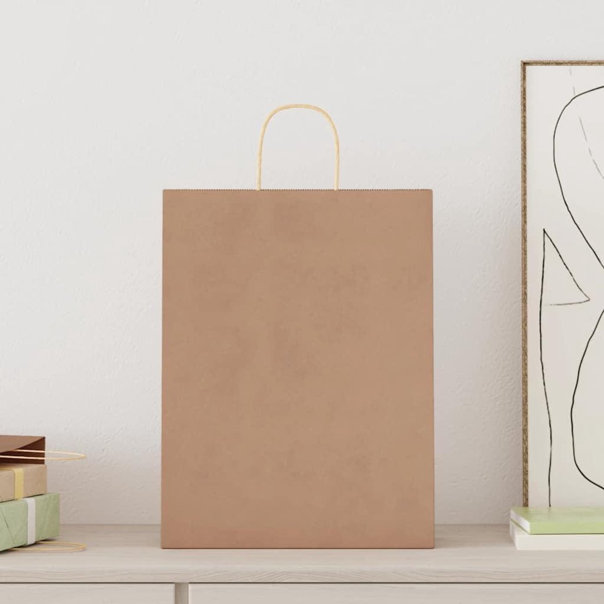 Papieren draagtassen - Kraftzakken boodschappentassen - Winkelen en cadeaus verpakken - Recyclebaar kraftpapier materiaal