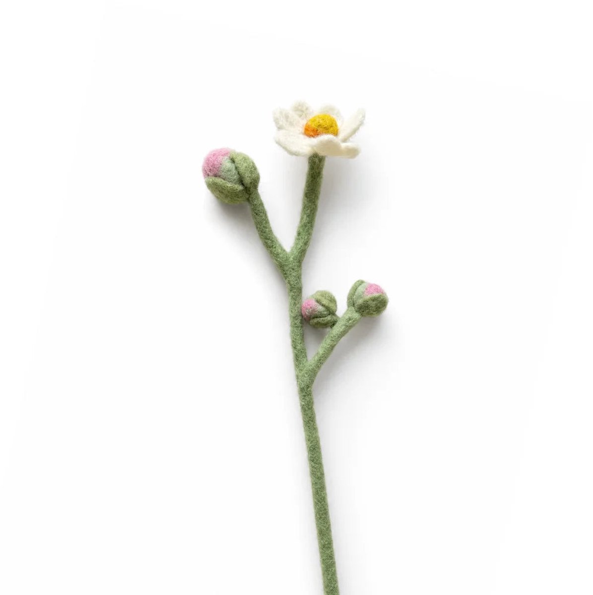 Vilten Bloem Witte Anemoon - Decoratieve Tak