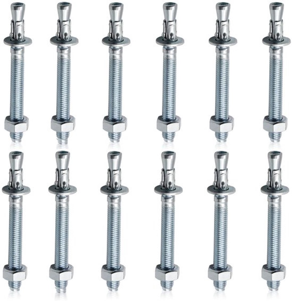 Set van 12 zware boutankers van roestvrij staal, geschikt voor railings, ramen en machines (M10x110mm)