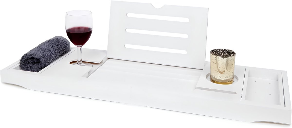 Lìon® Bamboe Badplank - Opvouwbaar Badrek - Badplank voor in Bad - Wit - 70cm x 22cm x 7cm