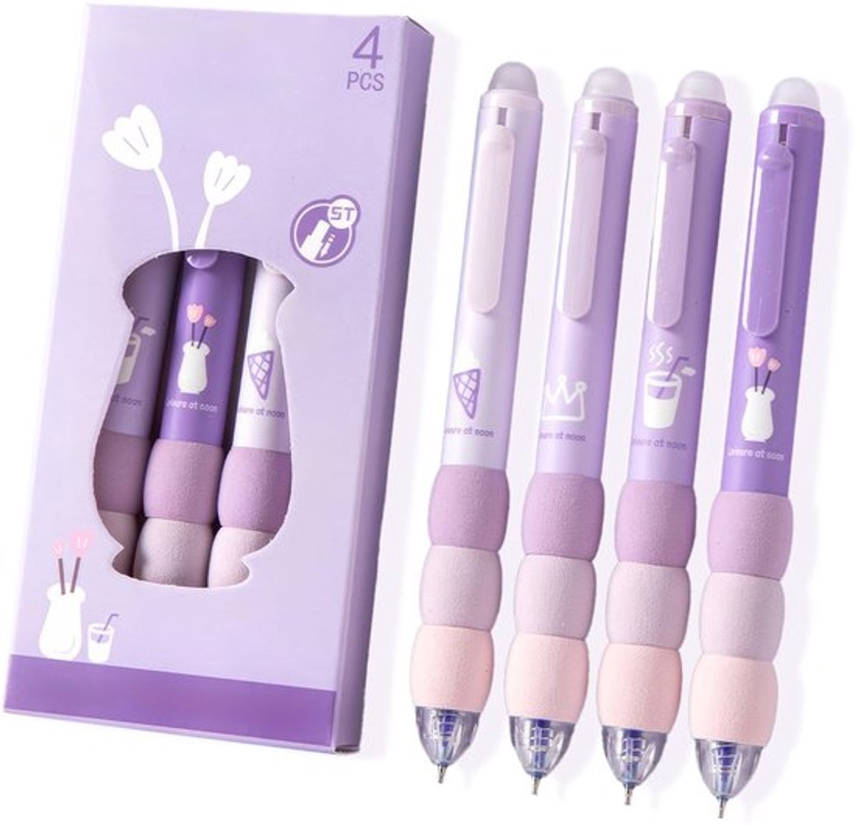 Uitwisbare Balpen 4 Stuks - Rubberen Gripzone - Soepel Schrijven - Sneldrogend - Perfect Cadeau - Geschikt voor Studenten - Gelpen