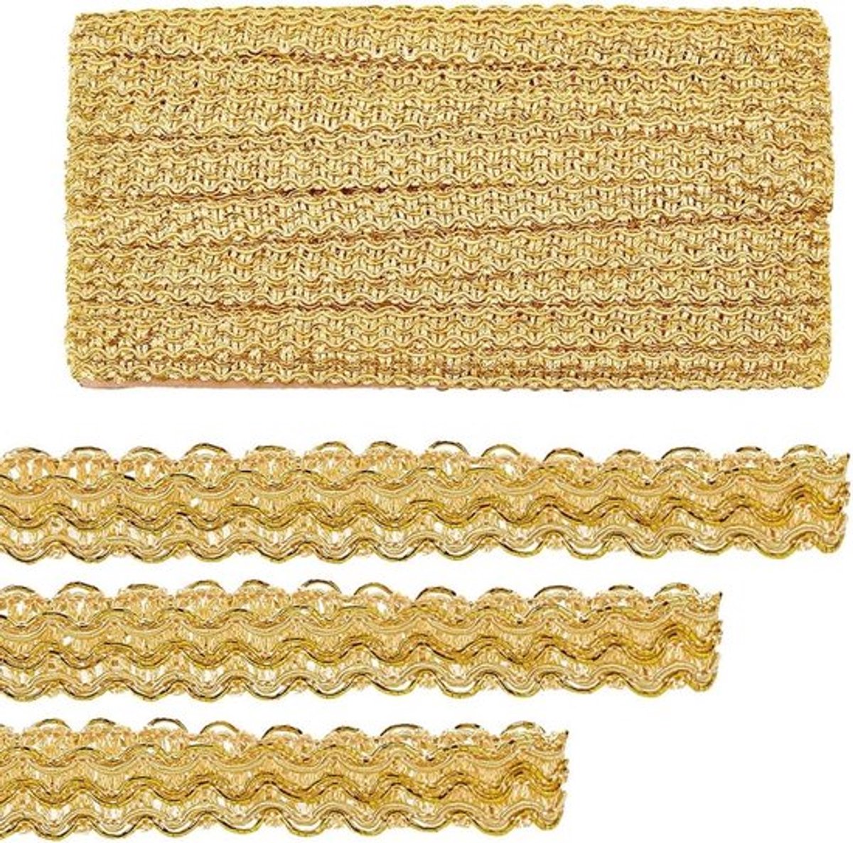 12 Yards Gouden Kantlint - 1,5 cm Golvende Geweven Kantlint voor Naaien, Gordijnen, Meubelbekleding en Kledingdecoratie