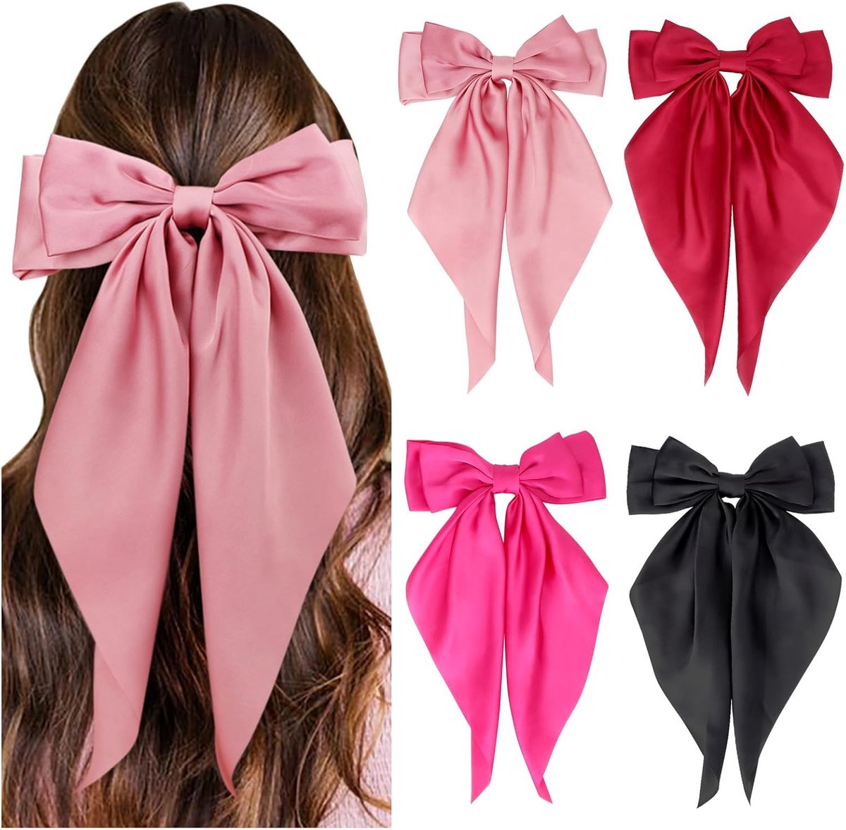 SnelShoppen - Haarstrik voor Vrouwen en Meisjes - Grote Riemen Haarspeld met Lange Staart - Modieuze Haaraccessoires - 4 Stuks Kleurige Haarclips voor