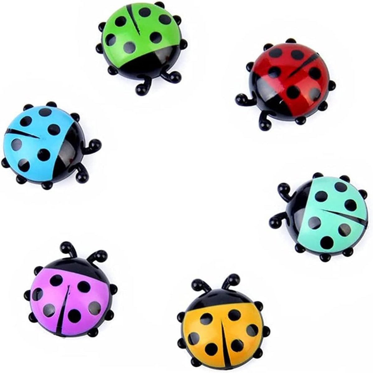 SnelShoppen - Mini Lieveheersbeestje Koelkastmagneten 6 Stuks Creatieve Magnetische Stickers Voor Koelkast en Whiteboard, Duurzaam en Handgetekend, Kl