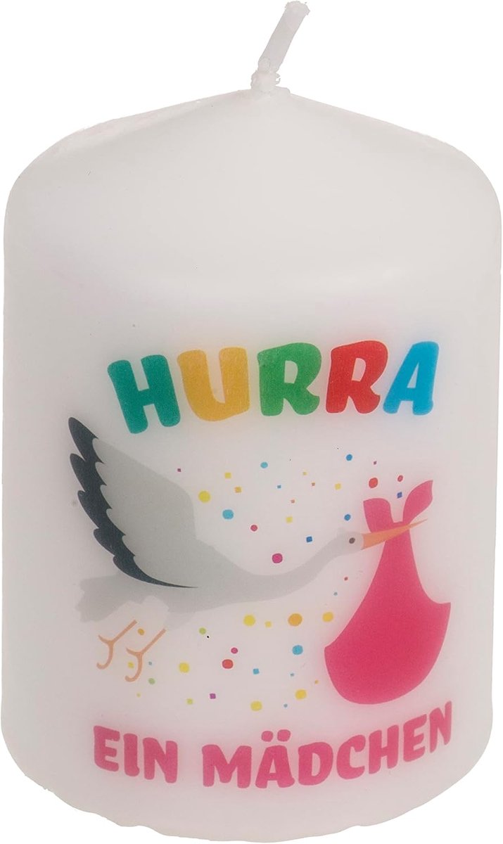 SnelShoppen - Witte Kaars met Inscripitie & Motief, Tafeldecoratie, Ongeveer 27 Uur Brandduur, Ø 6 x 8 cm (Hurra een Meisje)