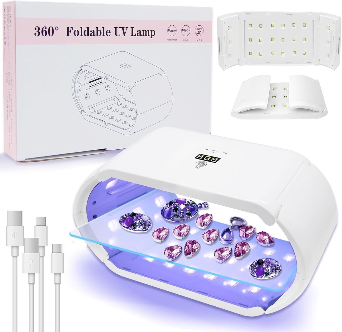 UV-harslamp - Geen Kleur - 48 W - Dubbelzijdige Uitharding met LED-display - Voor Knutselen en Sieraden Maken