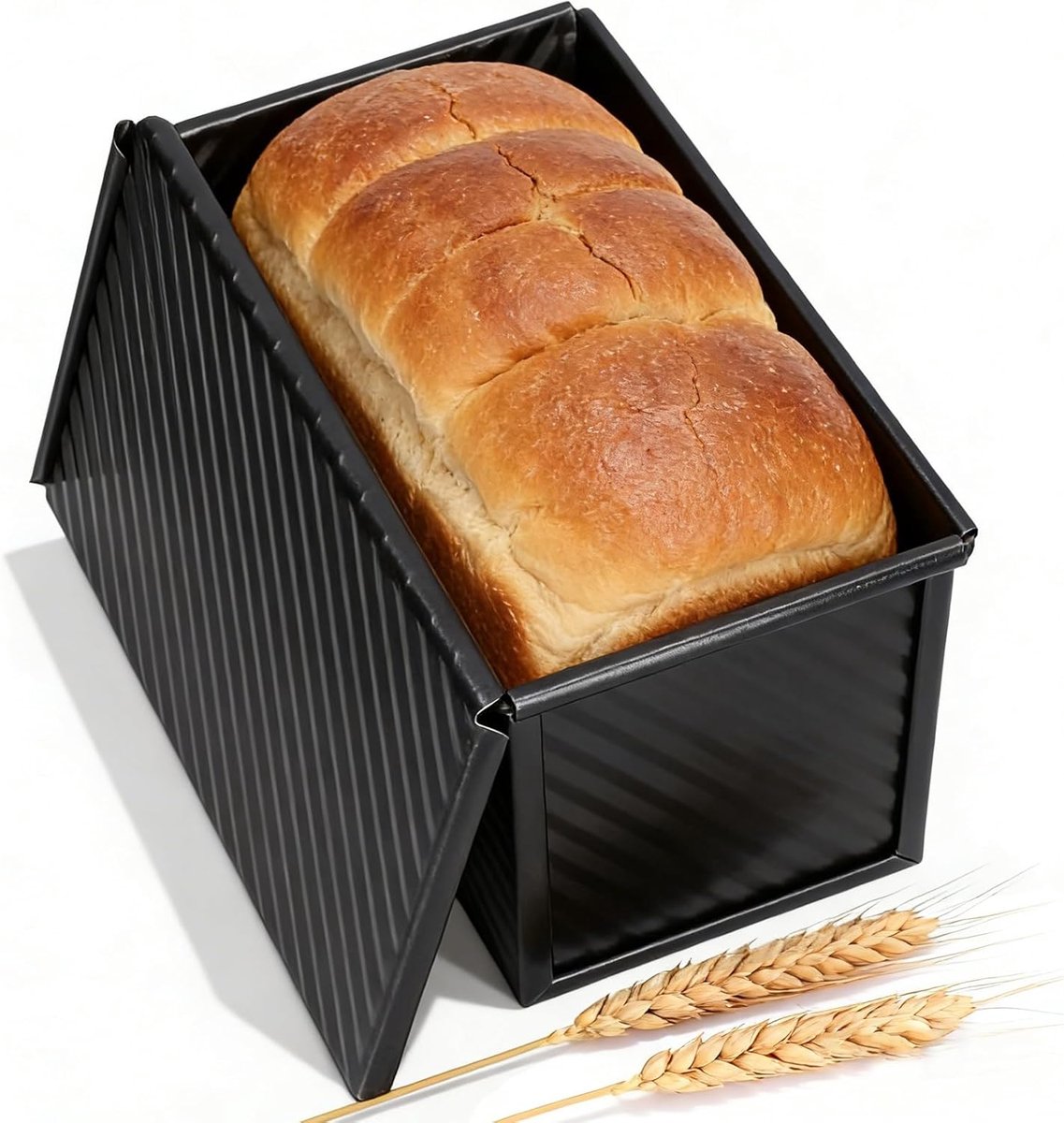 SnelShoppen - Toast Box Bakvorm Broodpan met Deksel 1kg Deegcapaciteit Rechthoekige Cakevorm voor Bakken in Keuken en Bakkerij (Zwart)