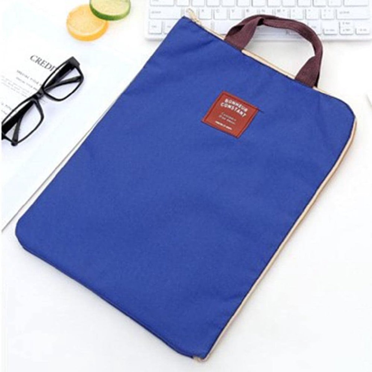 SnelShoppen - Donkerblauwe A4 Canvas Handtas, Draagbare Deurhouder, Opbergmap voor Shirts, School- en Kantooropslag, Waterdicht, 1 Stuk