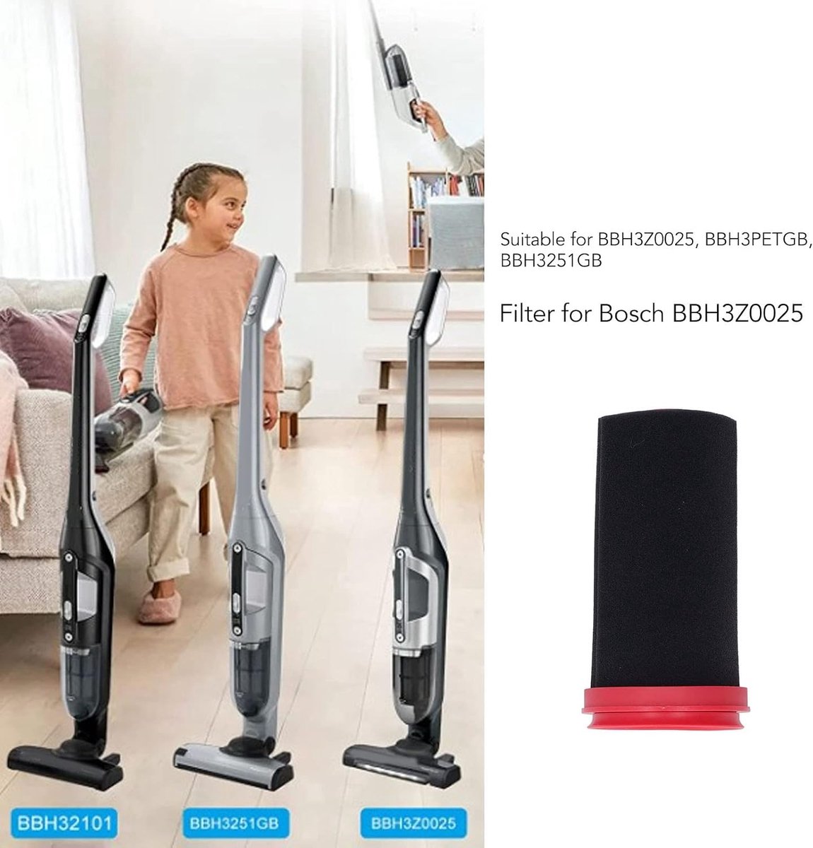 SnelShoppen - High Efficiency Vervangfilter 2 Pack Handheld Stofzuiger Filter voor Handstofzuiger Onderdelen, Hoge Efficiëntie, Voor BBH3Z0025 BBH3PET