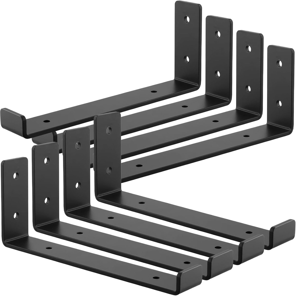 SnelShoppen - 8 Stuks L-vormige Steunbeugels, Zware Stalen Planksteunen met Lip, Zwart Ijzer, Dikke Metalen Planksteunen voor Thuis, Bar, Kantoor, Boe