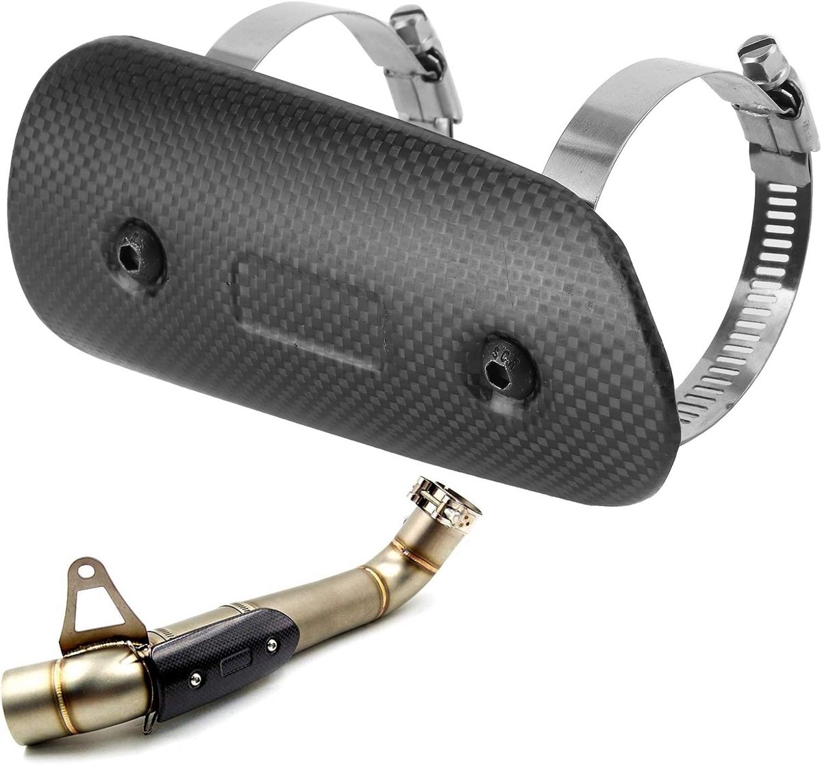 SnelShoppen - Universele Warmtebescherming Kit voor Uitlaatsysteem - Carbon Fiber Middenpijp Bescherming - Duurzaam en Veilig - Perfect voor Motoren e