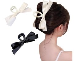 SnelShoppen - Proamate Haar Klem Clip met Strik voor Vrouwen en Meisjes, Grote Strik Haarspeld voor Dikker en Dunner Haar, 2 Stuks, Wit, Ideaal voor F