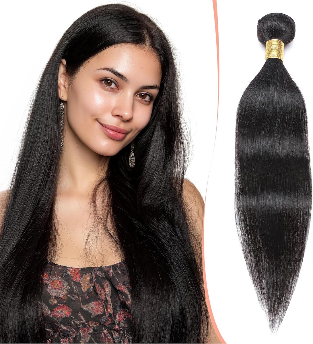 SnelShoppen - 100% Remy Menselijk Haar Weave 1 Bundel Braziliaans Haar Steil 100 Inches Natuurlijk Zwart 10A Onverwerkt Haar Extensions