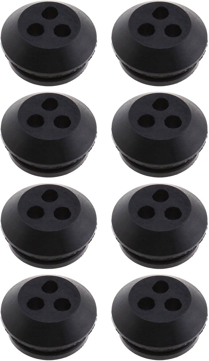 SnelShoppen - 8 Stuks 3-Hole Rubber Grommets voor Brandstoftanks - Zwart - 22mm en 25mm - Oliepijp Ring Grommet voor Grastrimmers, Maaiers, Bosmaaiers