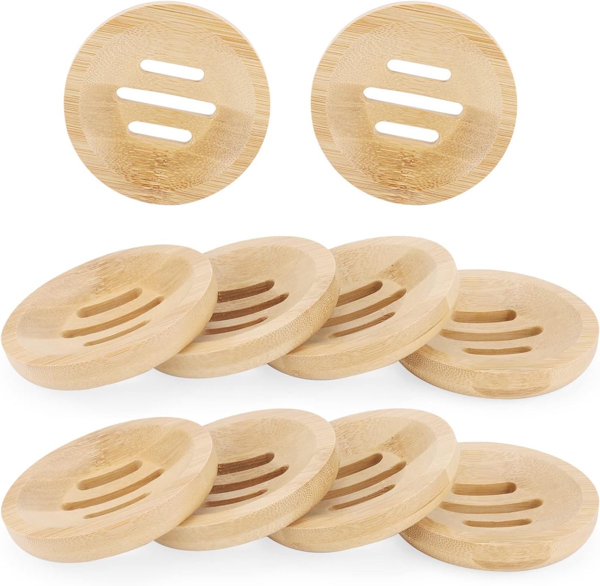 SnelShoppen - 10 Stuks Ronde Bamboo Zeepdispenser, Natuurlijke Houten Zeephouder, Houten Zeep Dish voor Keuken, Badkamer, Duurzaam en Stijlvol