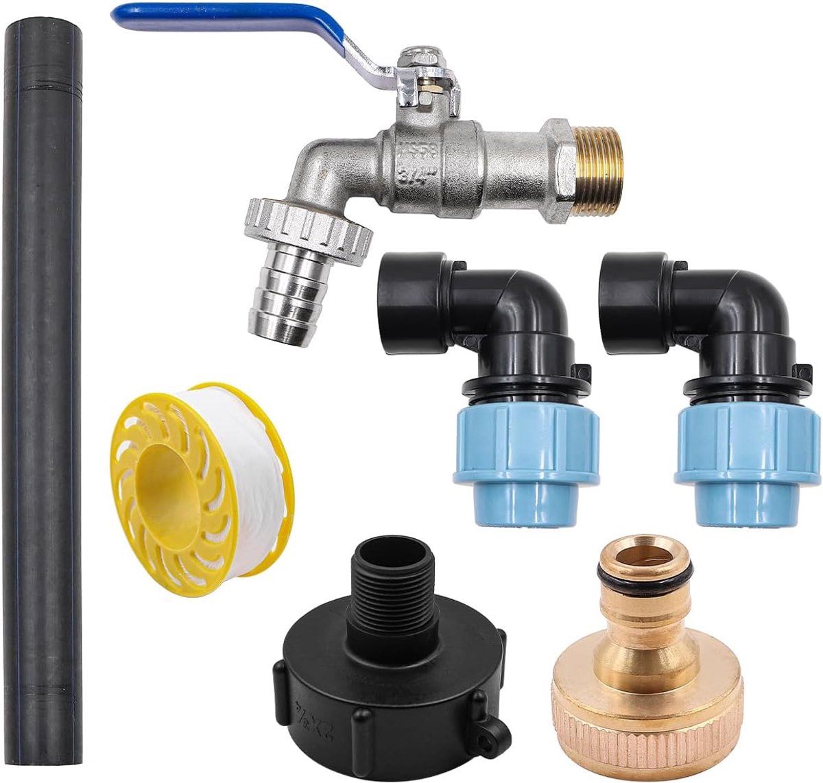 SnelShoppen - IBC Gooseneck 3/4 Inch Uitlaatkraan IBC Adapter met Messing Kraan 3/4 Inch IBC Adapter voor 1000L Regenwatertank Regenvat IBC Container