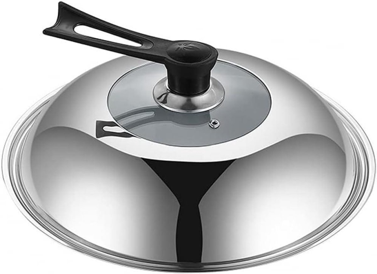 Wokdeksel RVS - Steelpan deksel - Koken en braden - Explosiebestendig glas - 24 cm - Zilver
