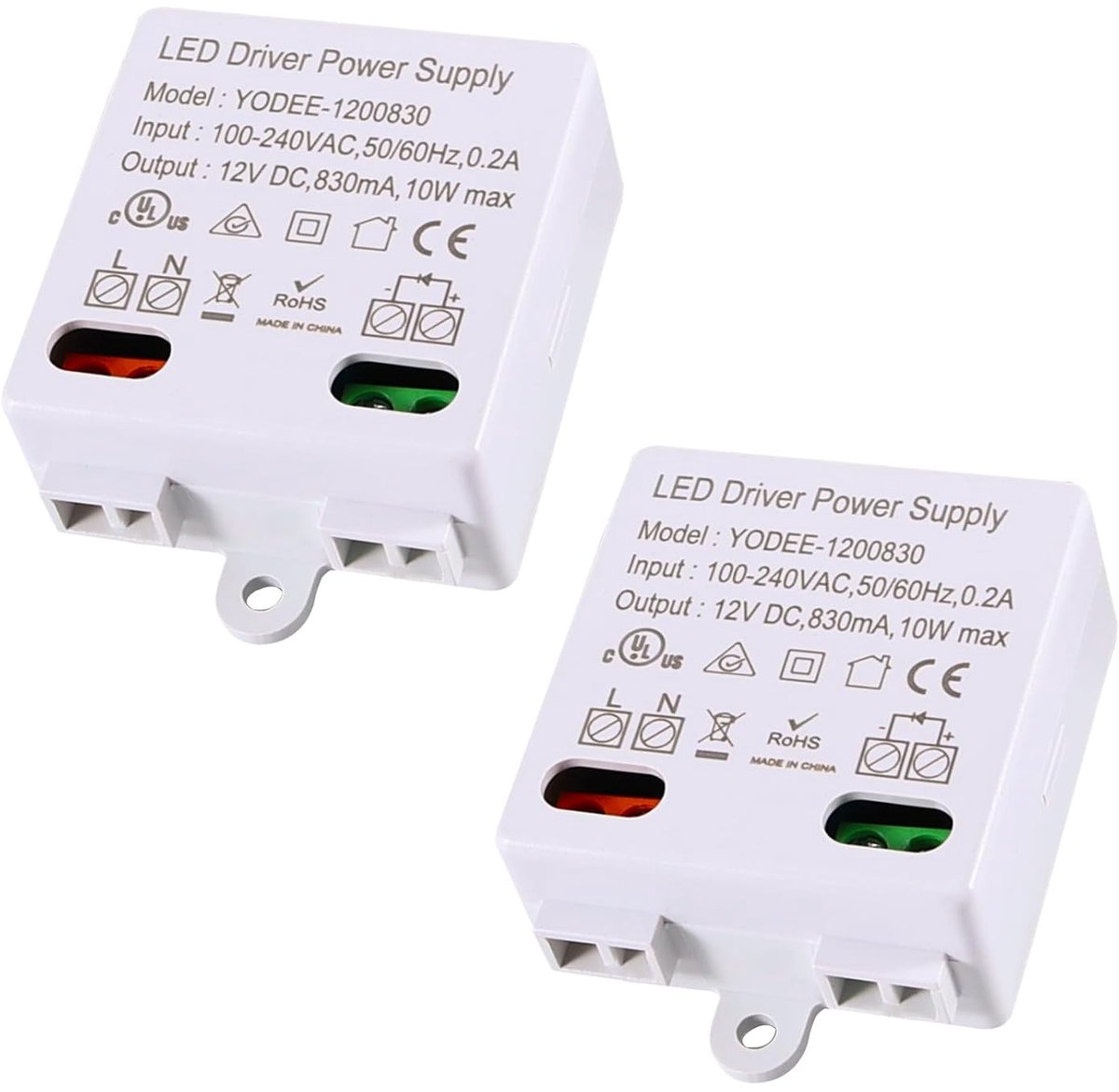 SnelShoppen - 2 Stuks LED Transformator 12V/DC 0-10W Mini Transformator, Voeding Driver voor 12V Lampen en Verlichting, Compact en Eenvoudig te Instal