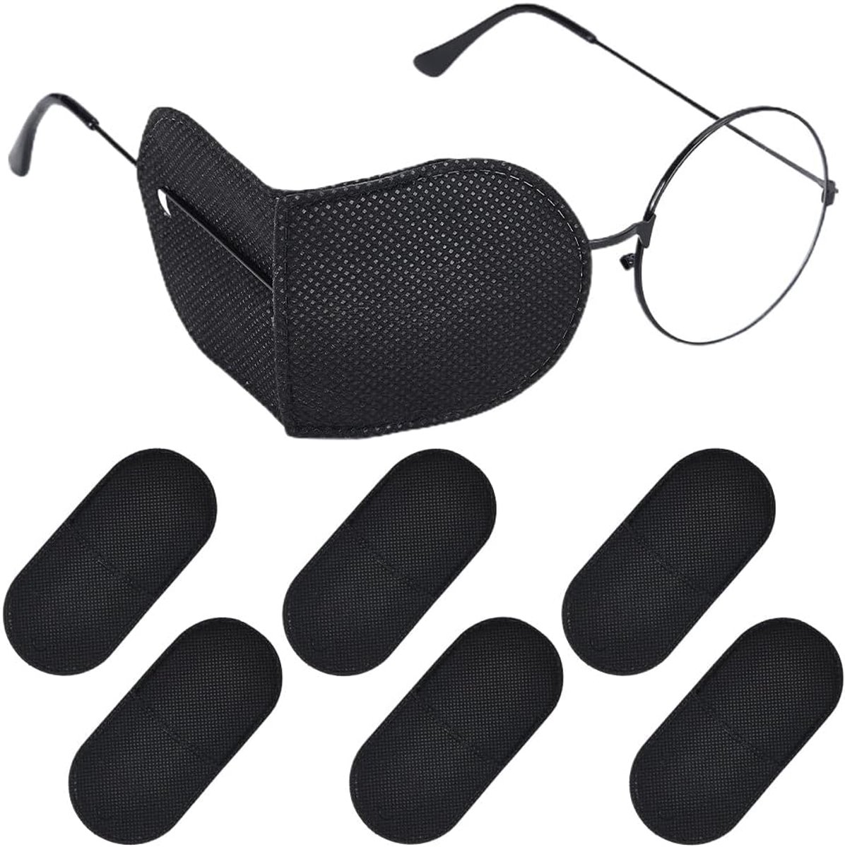 SnelShoppen - 12 Stuks Oogpatches voor Bril - Amblyopie & Strabismus Behandeling - Herbruikbare Textiel Oogpatch - Volledige Bedekking - Zwart - Voor