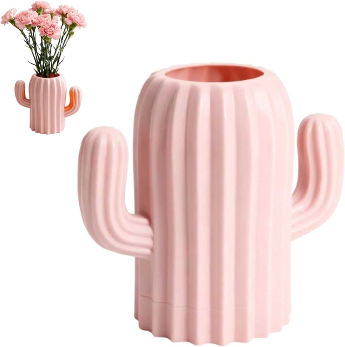 SnelShoppen - Decoratieve Cactus Vaas, Scandinavische Stijl Vaas voor Bloemen, Matte Afwerking, Imitatie Porselein, Roze, Perfect voor Huisdecoratie e