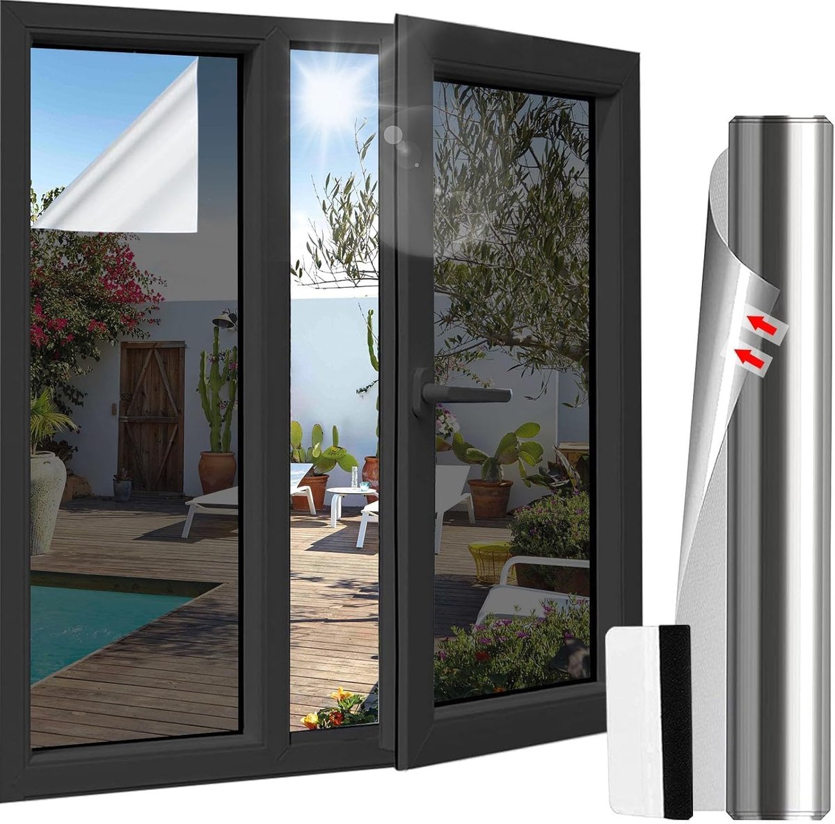 SnelShoppen - Privacyfilm voor Raam 40 x 200 cm, UV Bescherming, Privacy Screen voor Woonkamer, Slaapkamer, Kantoor, Zonnewering