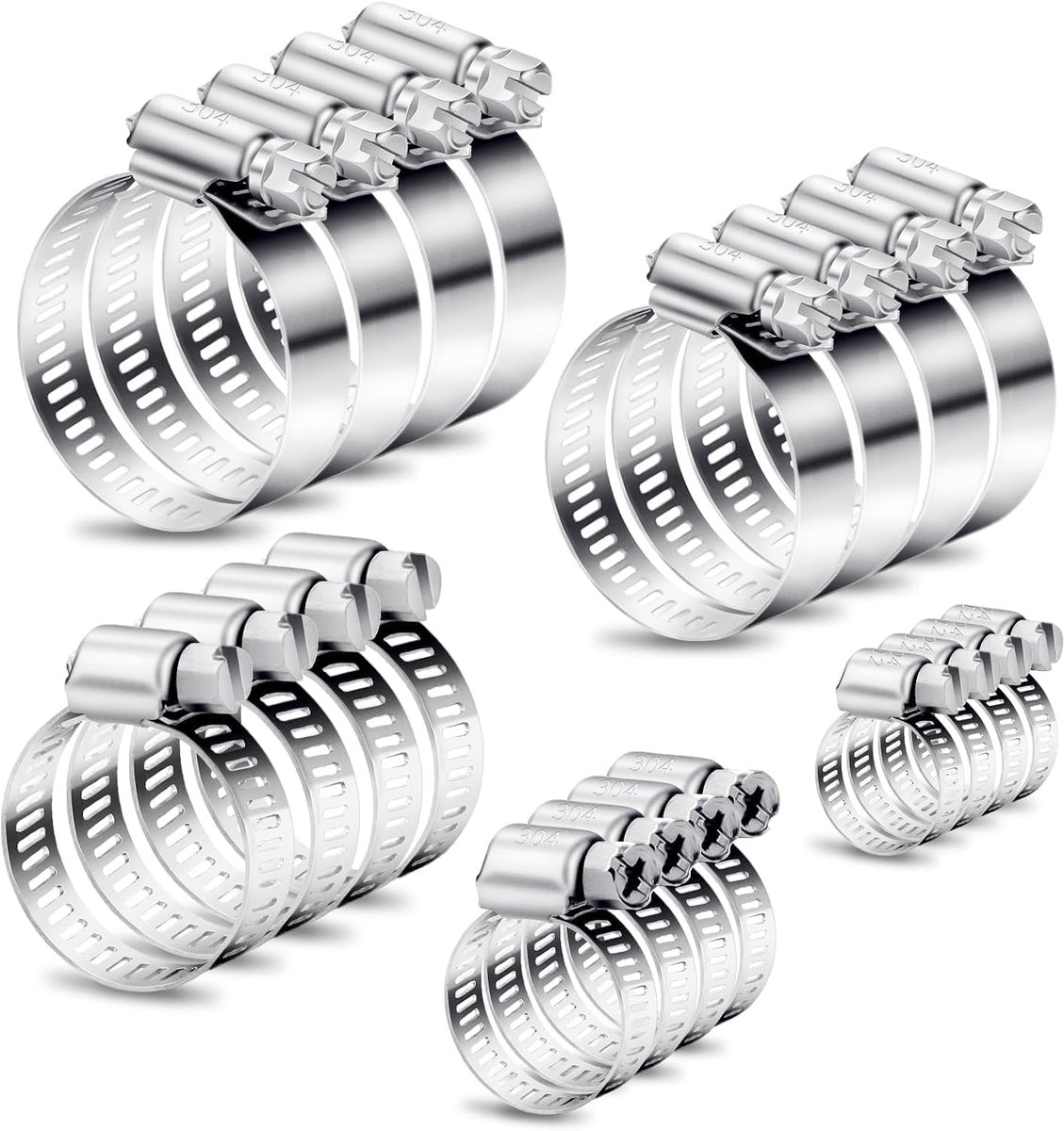 Hose Clamps Set of 20 8-51 mm Stainless Steel Adjustable Hose Clamp, Robust Pipe Clamps, Versatile Clamps Set for - ShopVlot