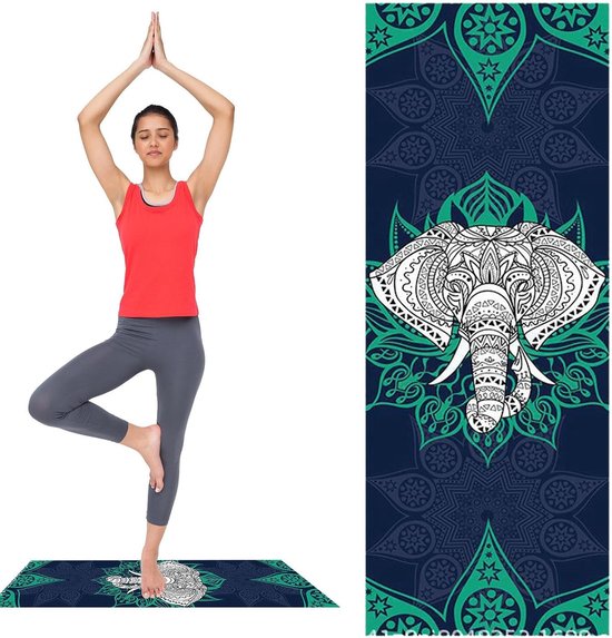 Yogamat Handdoek - Reismat Yoga - Hygiënisch Trainen - Zweetabsorberend Antislip - 185 x 65 cm - Blauw van Yogamat — afbeelding 5