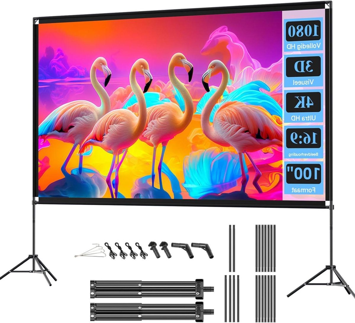 Projectiescherm met statief - Draagbaar scherm - Thuisbioscoop creëren - Opvouwbaar polyester materiaal - 100 inch - Wit