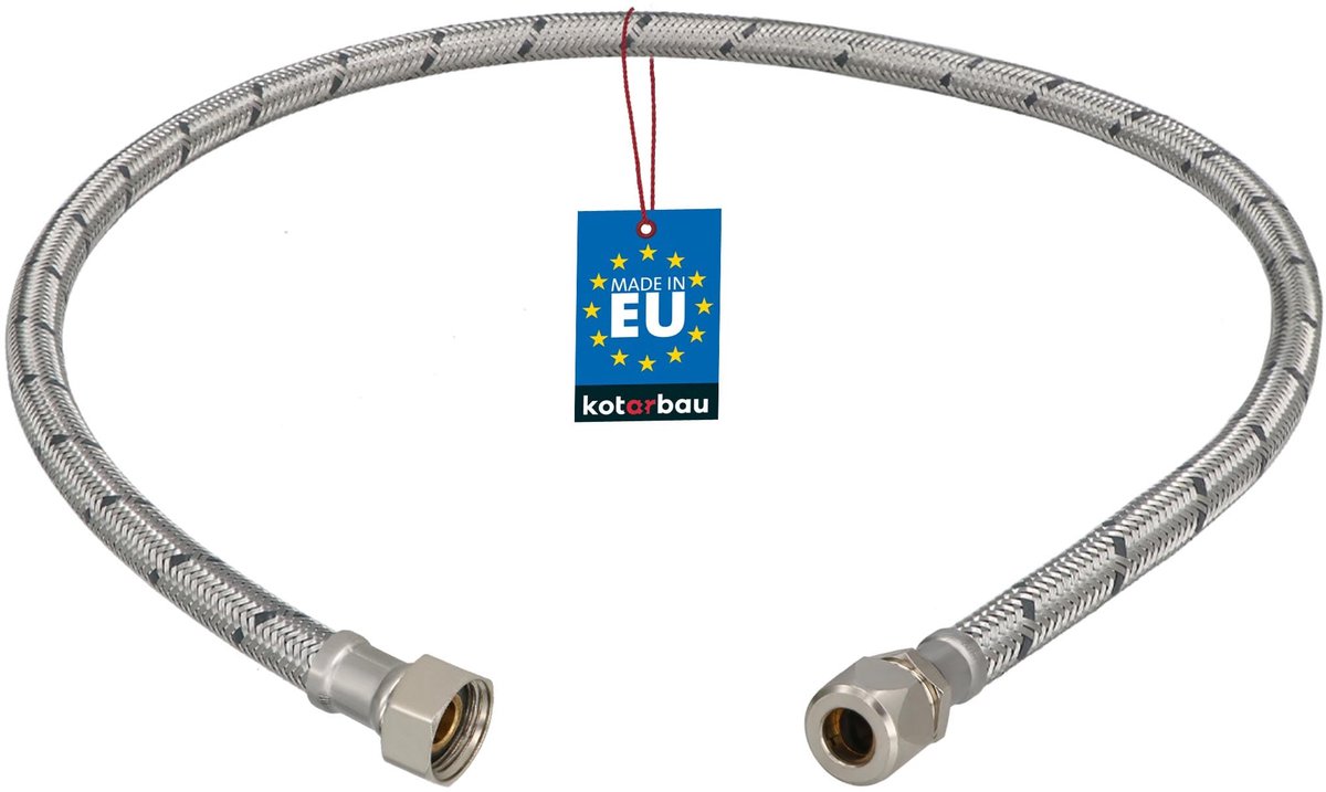 KOTARBAU® Flexibele Aansluitslang 3/8"x3/8" - Aansluitslang Armatuur 90 cm - Flexibele Kraanslang - Wartelmoer x Knelkoppeling - Sanitaire Aansluitslang - Gevlochten Roestvrijstalen Aansluitslang - Zilver