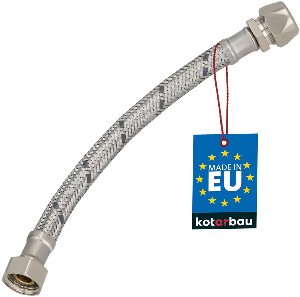 KOTARBAU® Flexibele Aansluitslang 3/8"x3/8" - Aansluitslang Armatuur 20 cm - Flexibele Kraanslang - Wartelmoer x Knelkoppeling - Sanitaire Aansluitslang - Gevlochten Roestvrijstalen Aansluitslang - Zilver