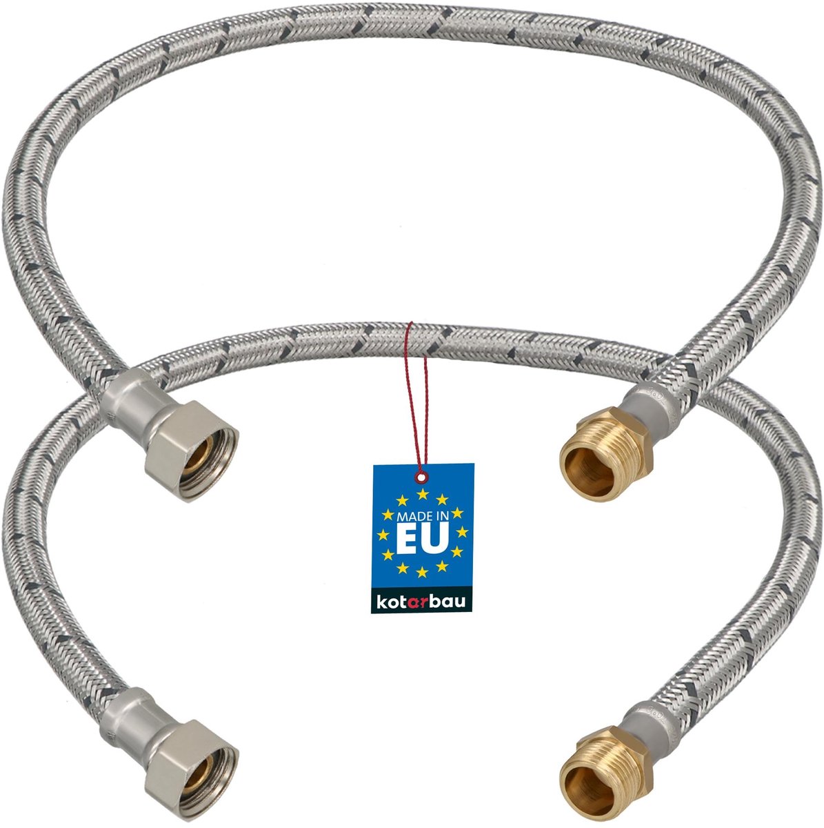 KOTARBAU® 2 Stuks - Flexibele Aansluitslang 3/8"x3/8" - Sanitaire Aansluitslang 60 cm - Flexibele Kraanslang - Buitendraad x Binnendraad - Aansluitslang Armatuur - Gevlochten Roestvrijstalen Aansluitslang