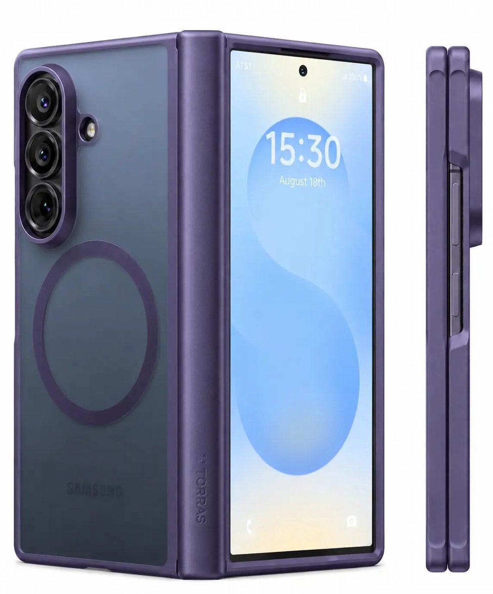 TORRAS Guardian Magnetic Hoesje Geschikt voor Samsung Galaxy Z Fold 8 Ultra - Compatibel met MagSafe / Qi2 - Matte Beschermhoes - Back Cover met Magneet Paars