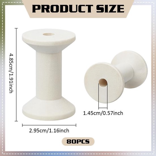 Lege houten draadspoelen 80 stuks, 4,85 x 2,95 cm voor ambachten, ideaal voor het organiseren van koord, touw en lintkettingen — afbeelding 5
