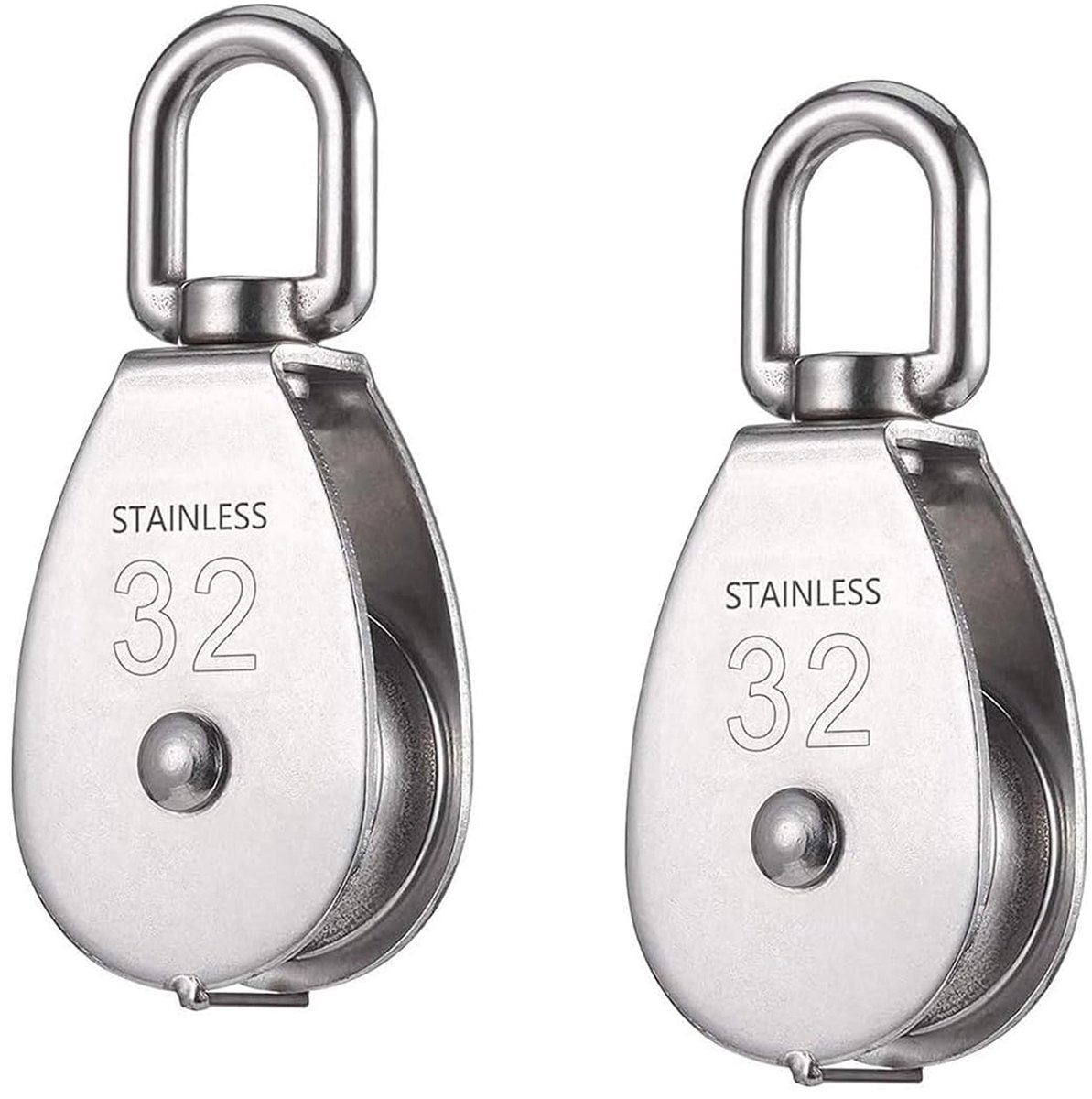 longziming -RVS Katrol Set – Enkele Katrol – Hijskatrol – 32 mm – 360° Draaibaar – Slijtvast en Corrosiebestendig – Voor Touw en Kabel – Maximale Belasting 250 kg – Set van 2
