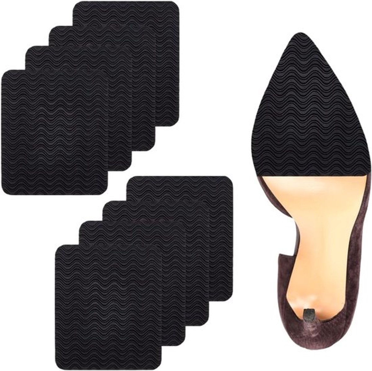 8-pack zoolbeschermers - antislip zoolpads - 10×15cm - rubberen zoolbescherming - zelfklevende zoolaccessoires - schoenreparatie - eenvoudig te plakken - voor dameshakken - zwart