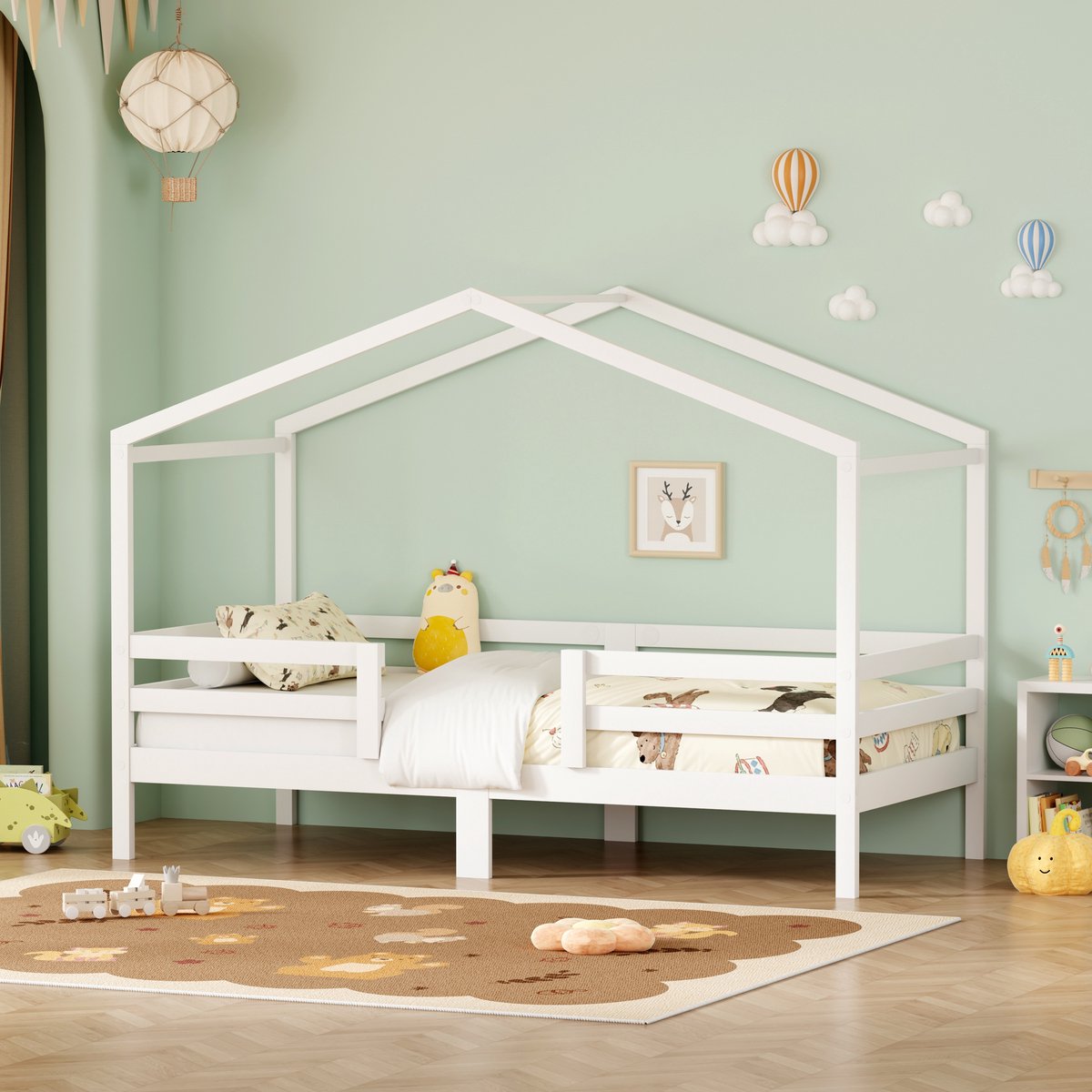 PHOEBE CAT Kinderbed - 90 x 200 cm - Houten bed - Huisvorm - Valbeveiliging - Wit