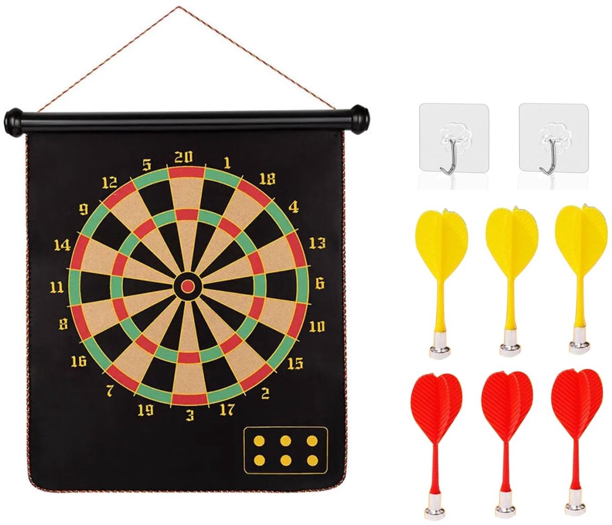 Solidchoice - Dubbelzijdig Dartbord met 6 Pijlen en Haken