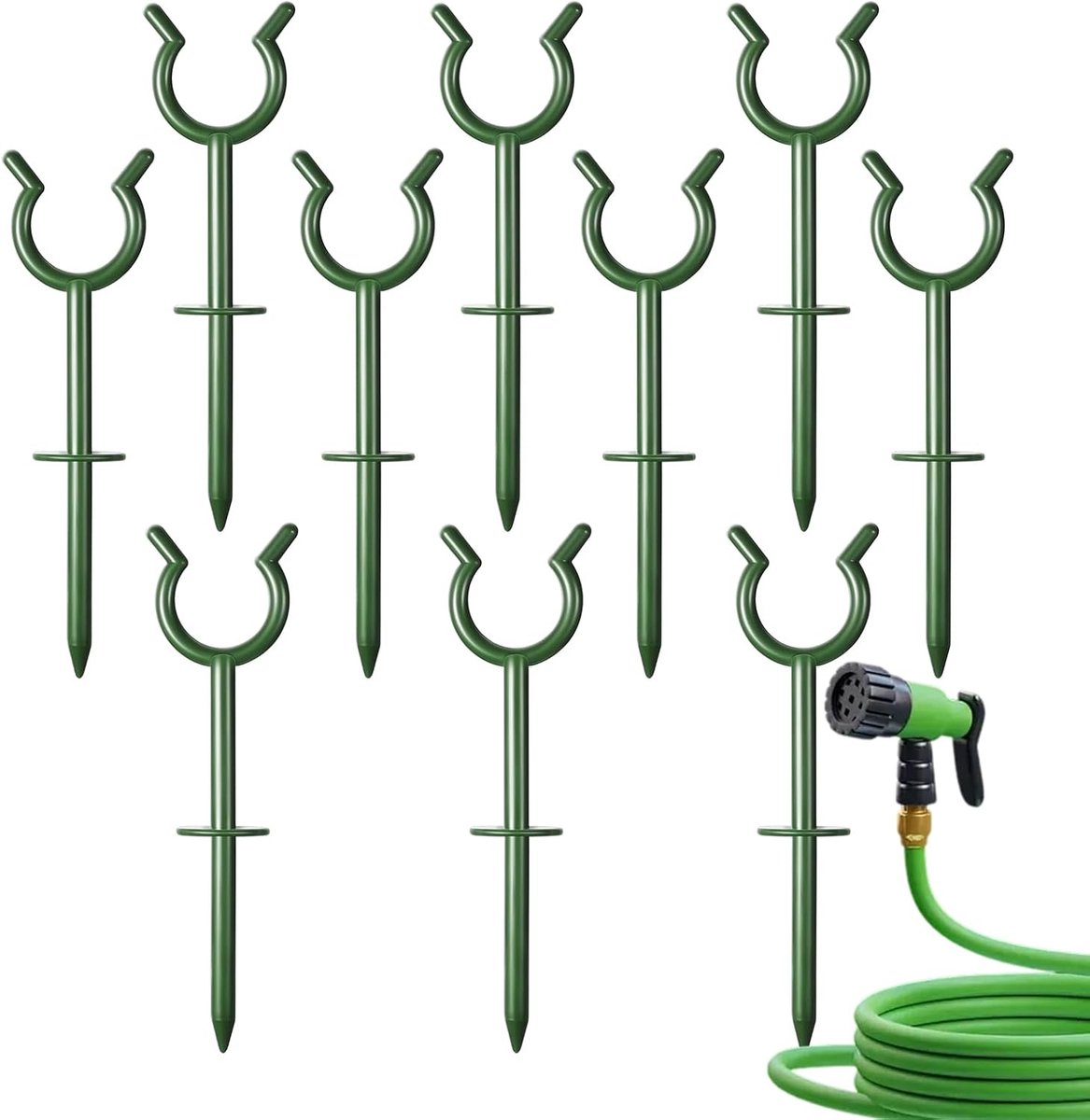 10 Stuks-Tuinslanggeleider -Slanggeleider-Effectieve Ondersteuning-19 cm -Voorkomen dat slangen in de knoop raken-Voor tuinen, binnenplaatsen, gazons -Groen
