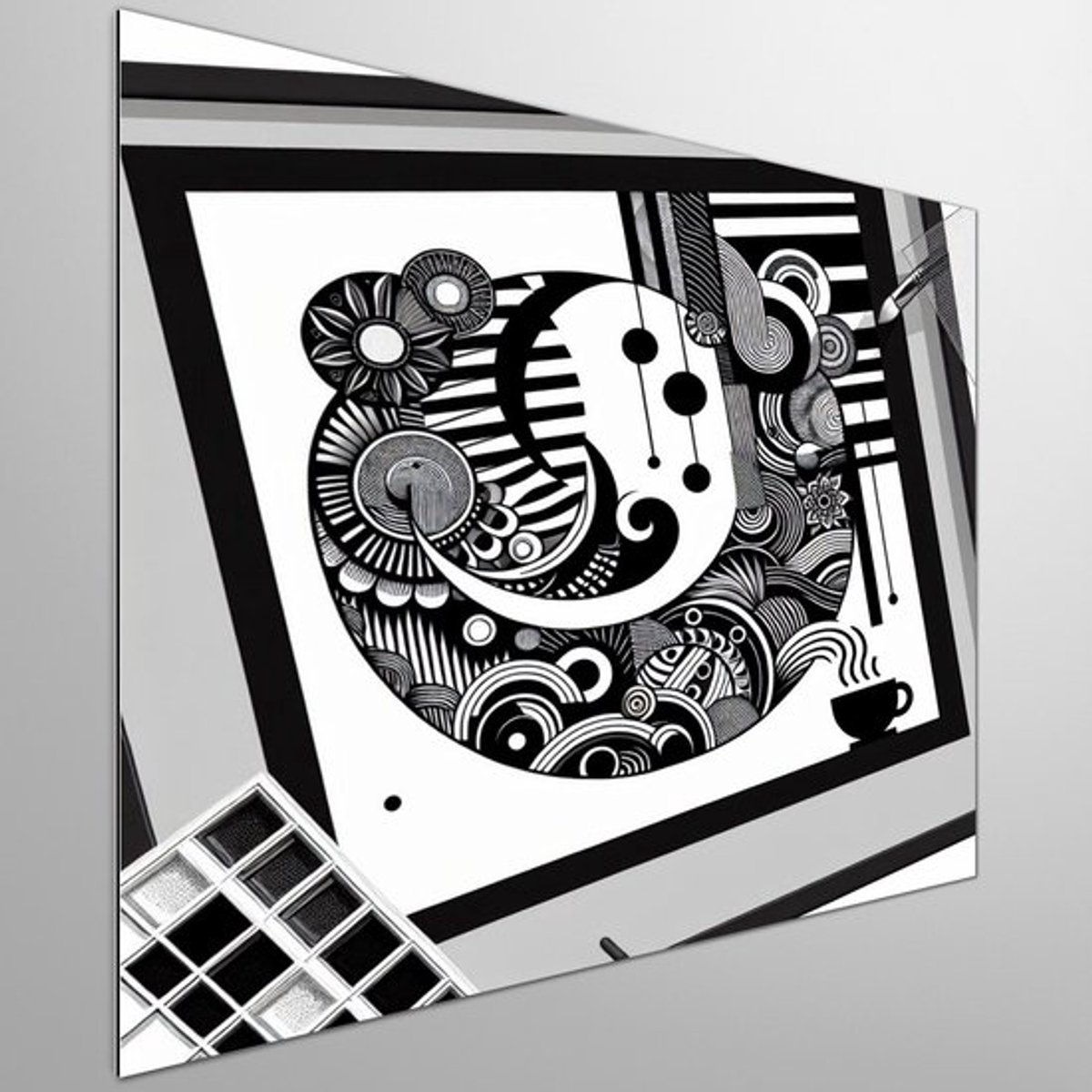 Modern zwart wit schilderij | Monochrome meesterwerk: hedendaagse kunst in zwart en wit schittering | Kunst - 80x80 centimeter op Forex | Foto op Forex